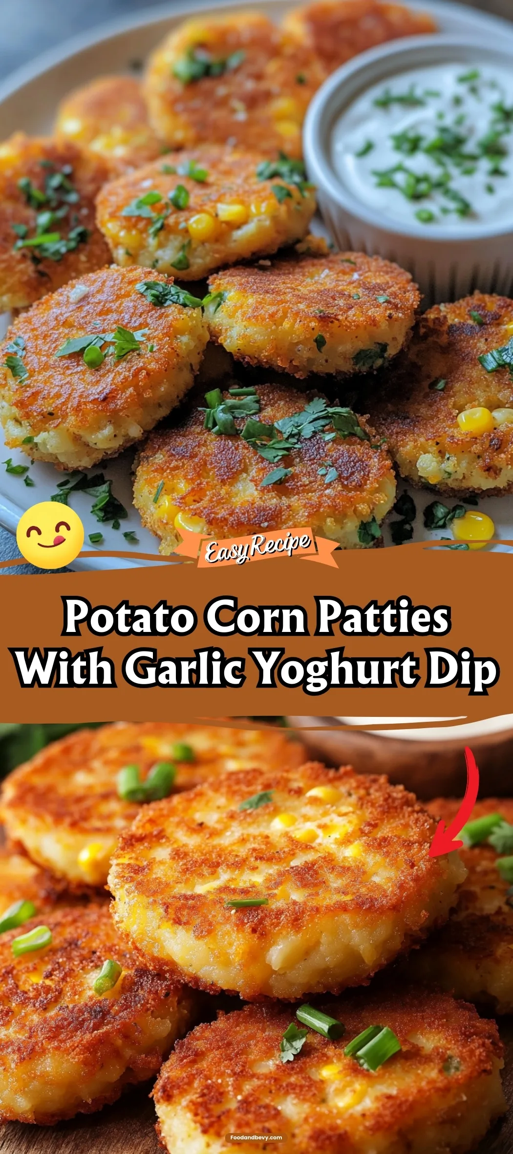 Potato Corn Patties With Garlic Yoghurt Dip