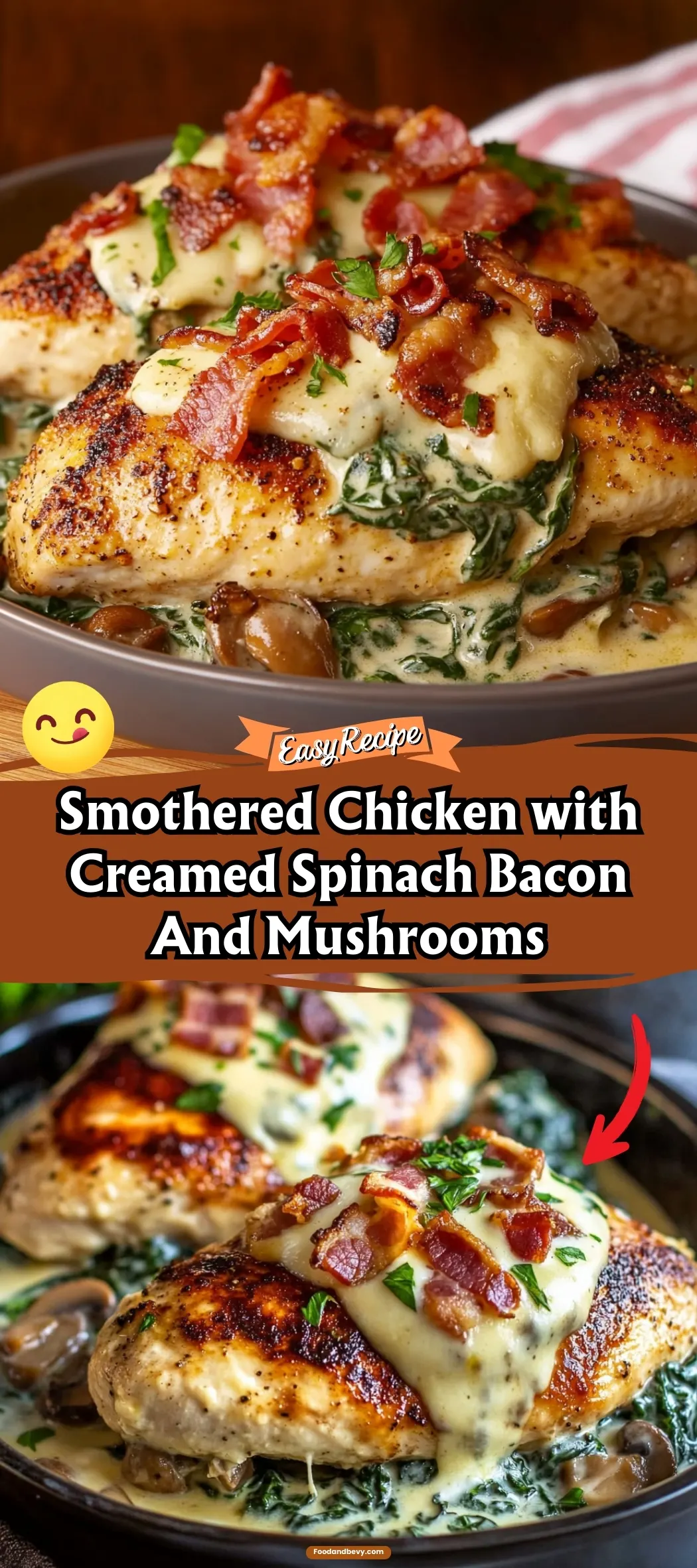 Smothered Chicken with Creamed Spinach Bacon And Mushrooms