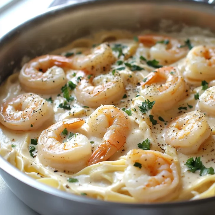 One Pan Shrimp Fettuccine Alfredo