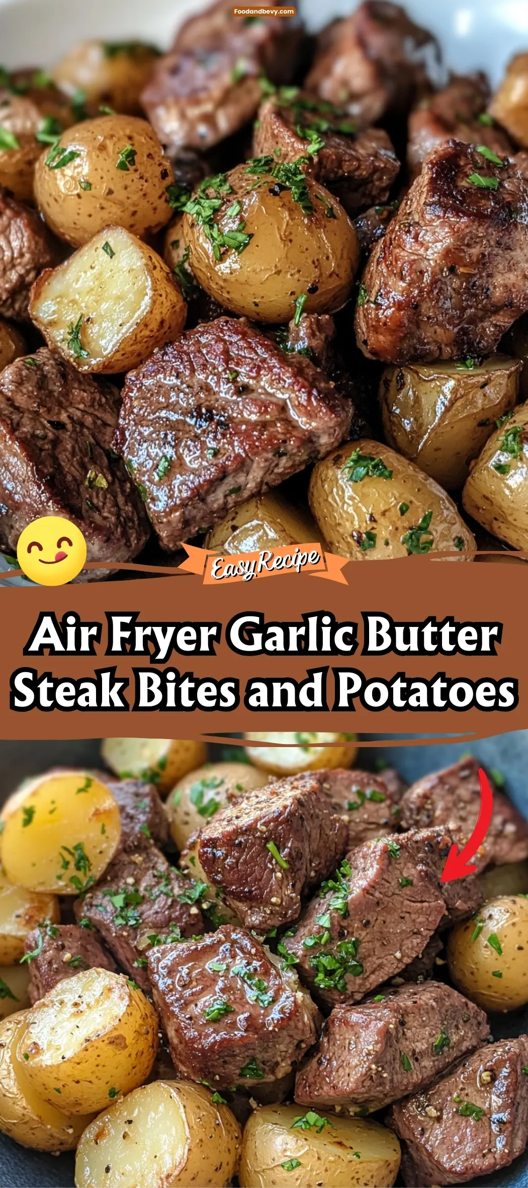 Air Fryer Garlic Butter Steak Bites and Potatoes