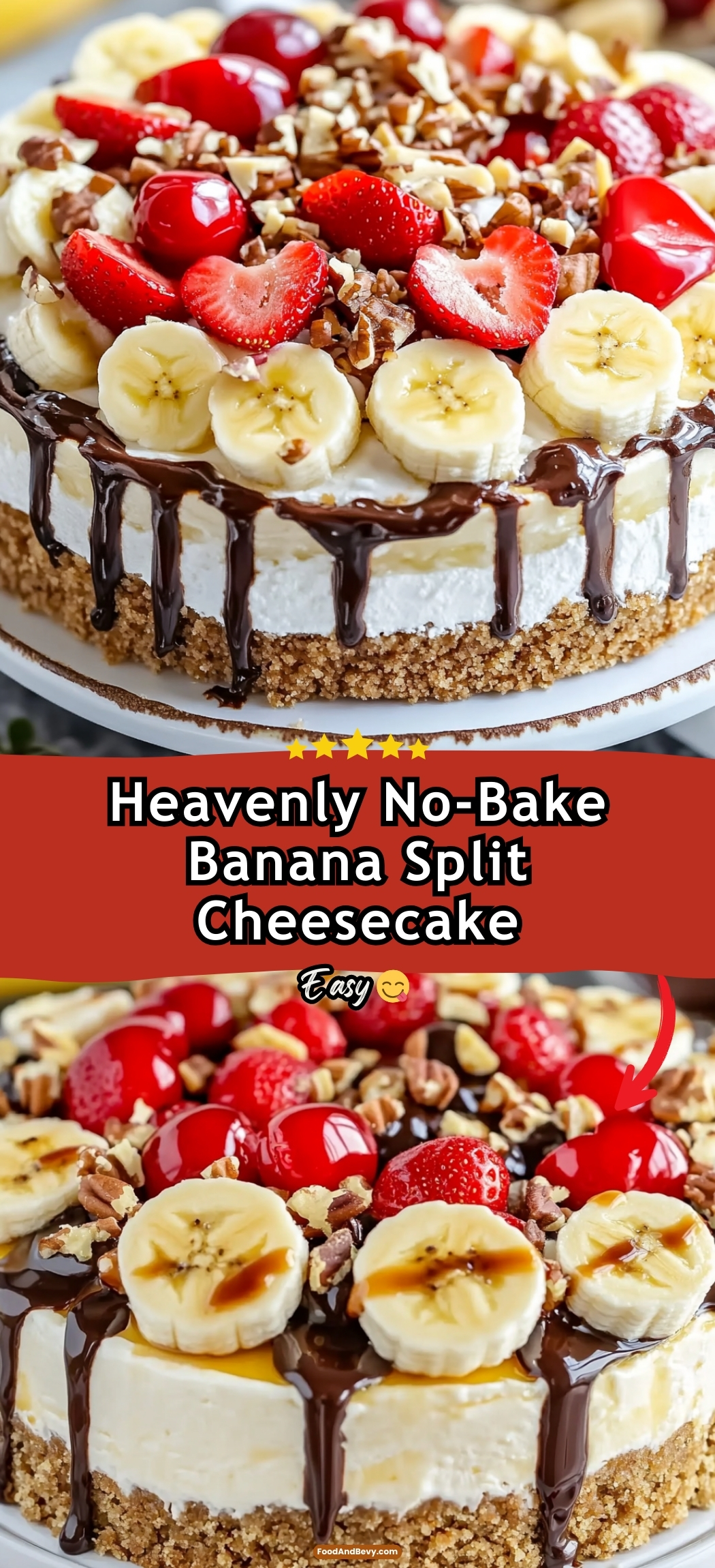 Heavenly No-Bake Banana Split Cheesecake