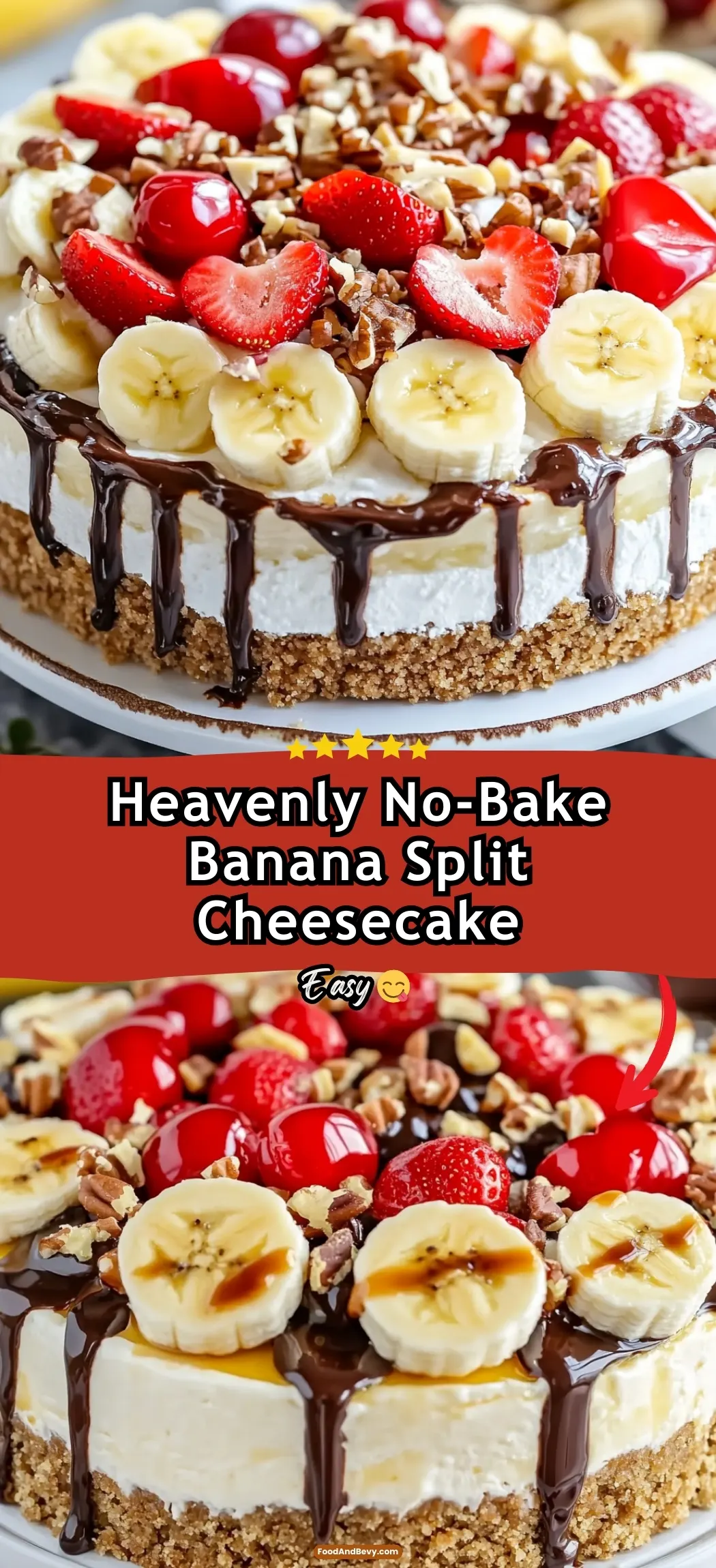 Heavenly No-Bake Banana Split Cheesecake