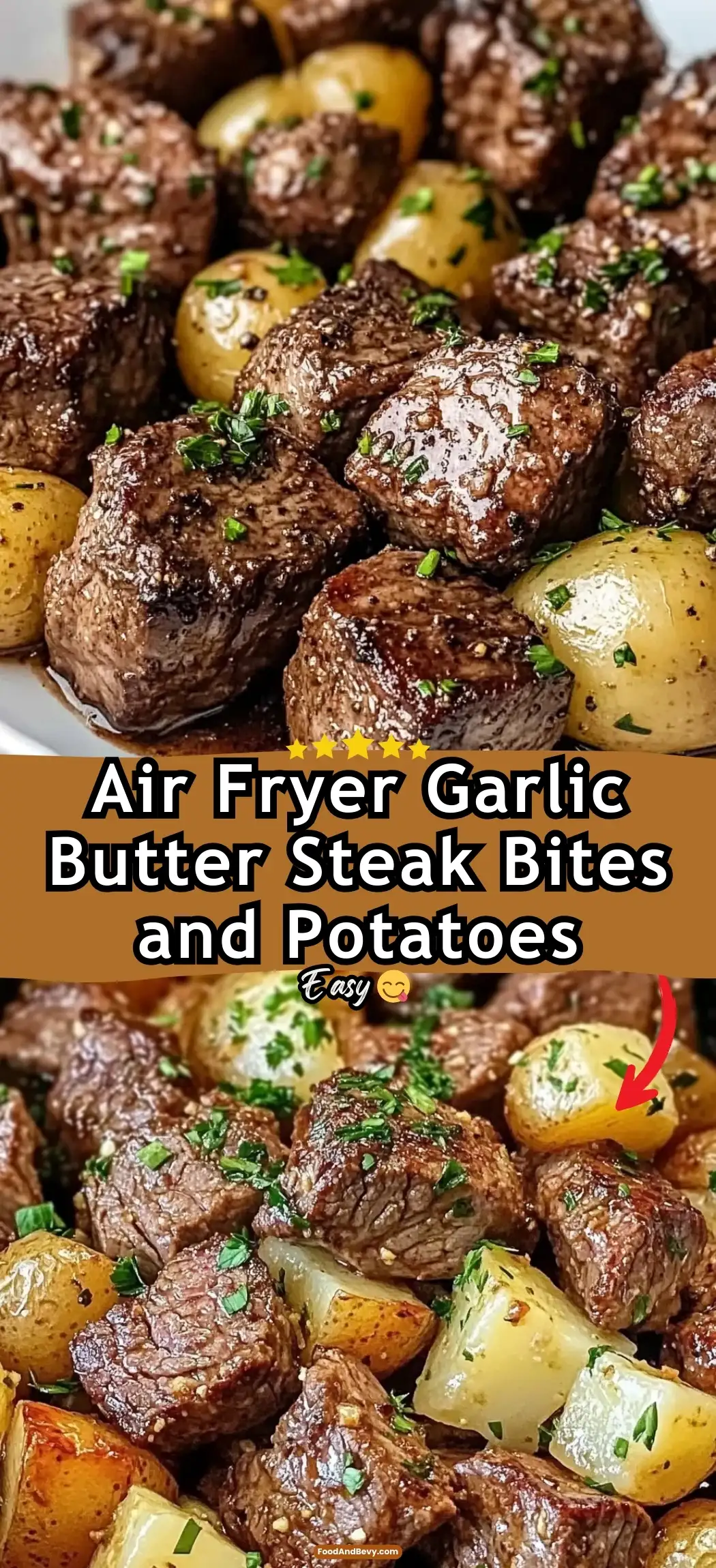Air Fryer Garlic Butter Steak Bites and Potatoes