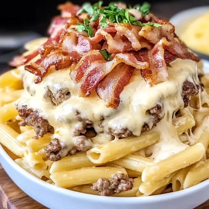 Loaded Bacon Cheeseburger Alfredo Pasta