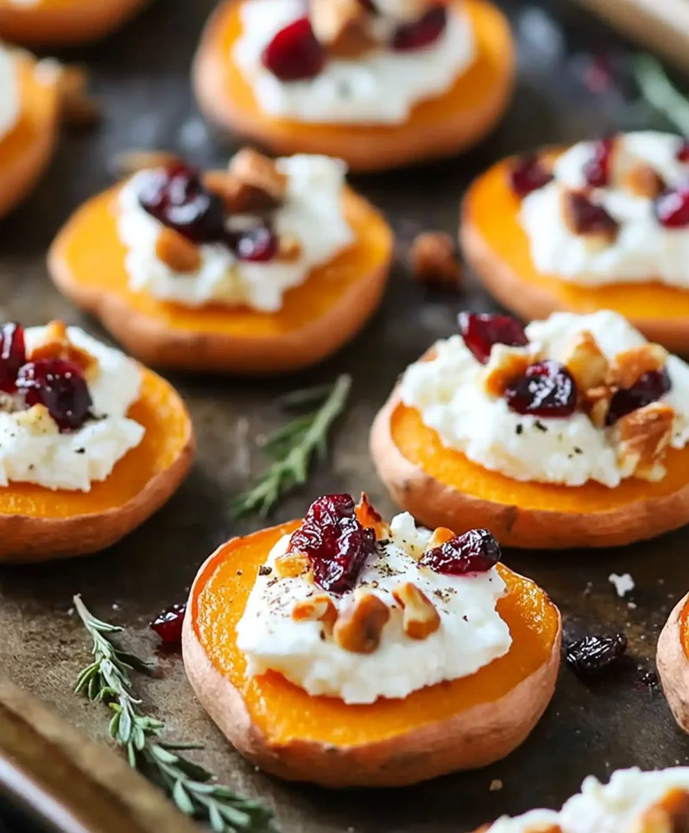 Sweet Potato Rounds with Goat Cheese & Cranberries