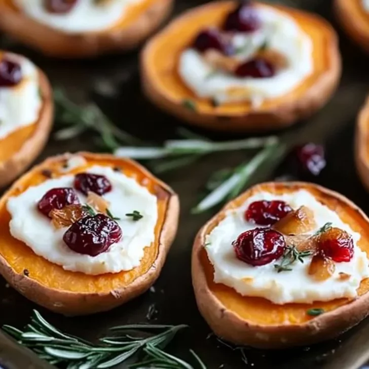 Sweet Potato Rounds with Goat Cheese & Cranberries