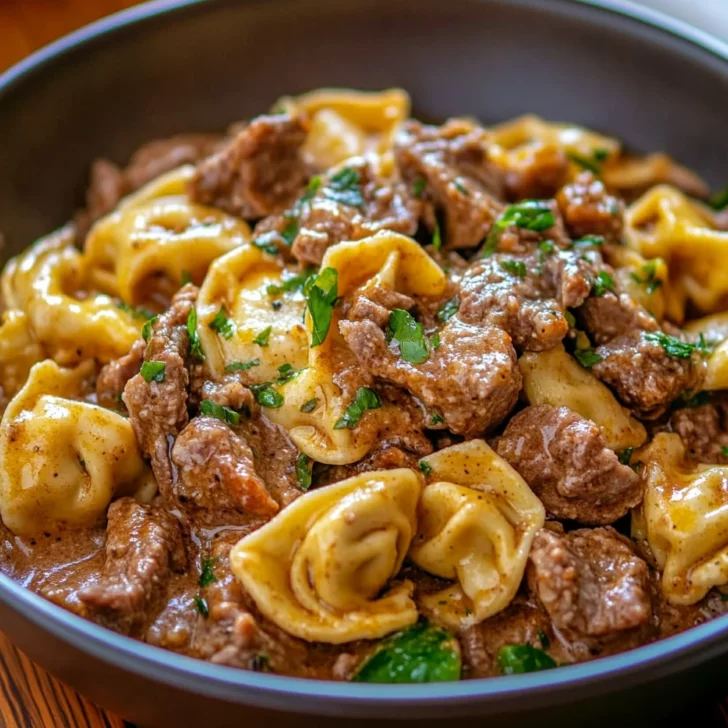 Cheesesteak Tortellini in Rich Provolone Sauce