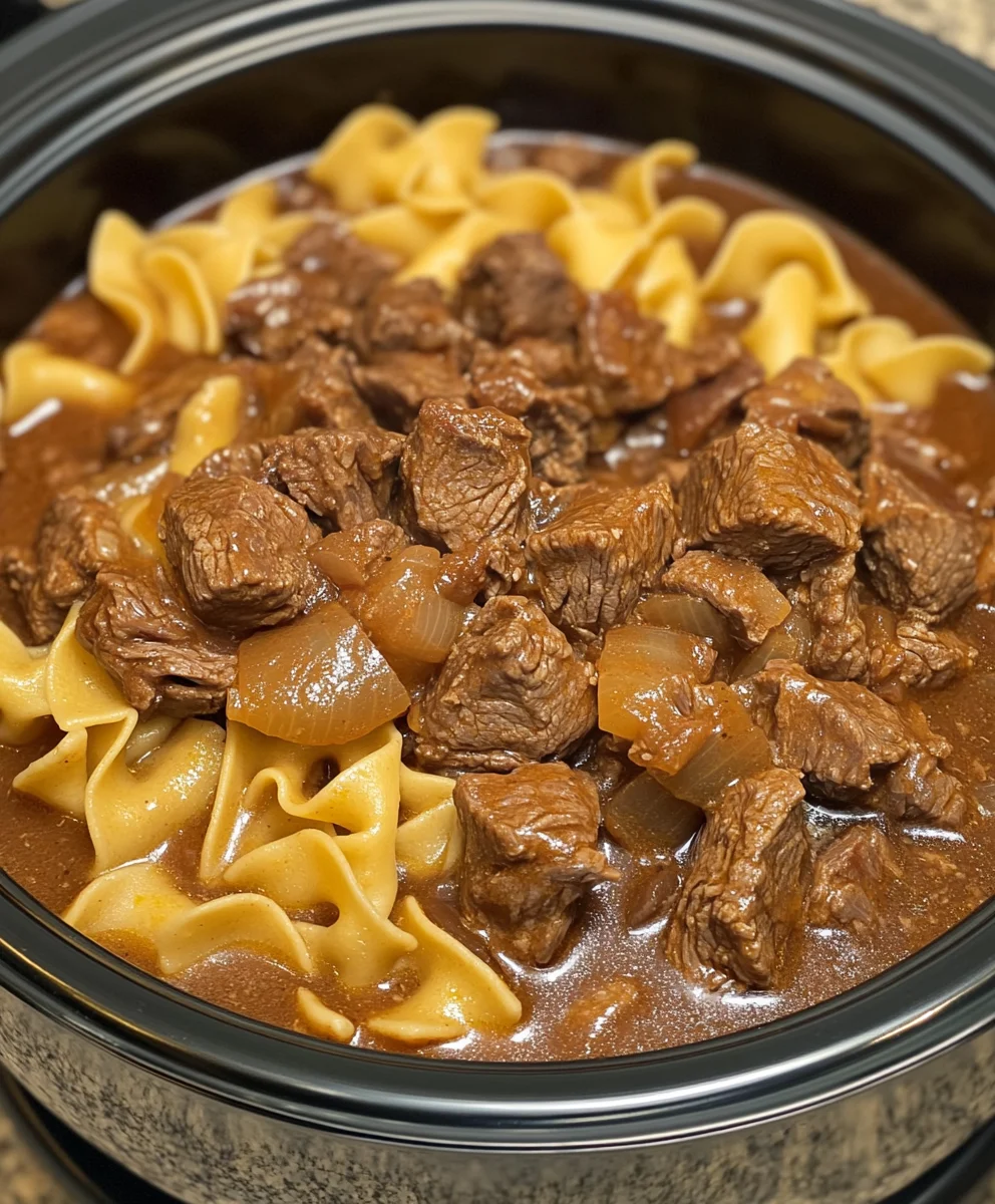 Crockpot Beef Tips & Noodles