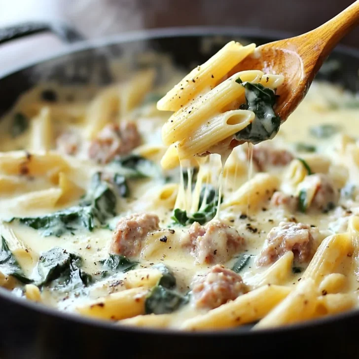 One-Pan Creamy Penne with Spinach and Italian Sausage