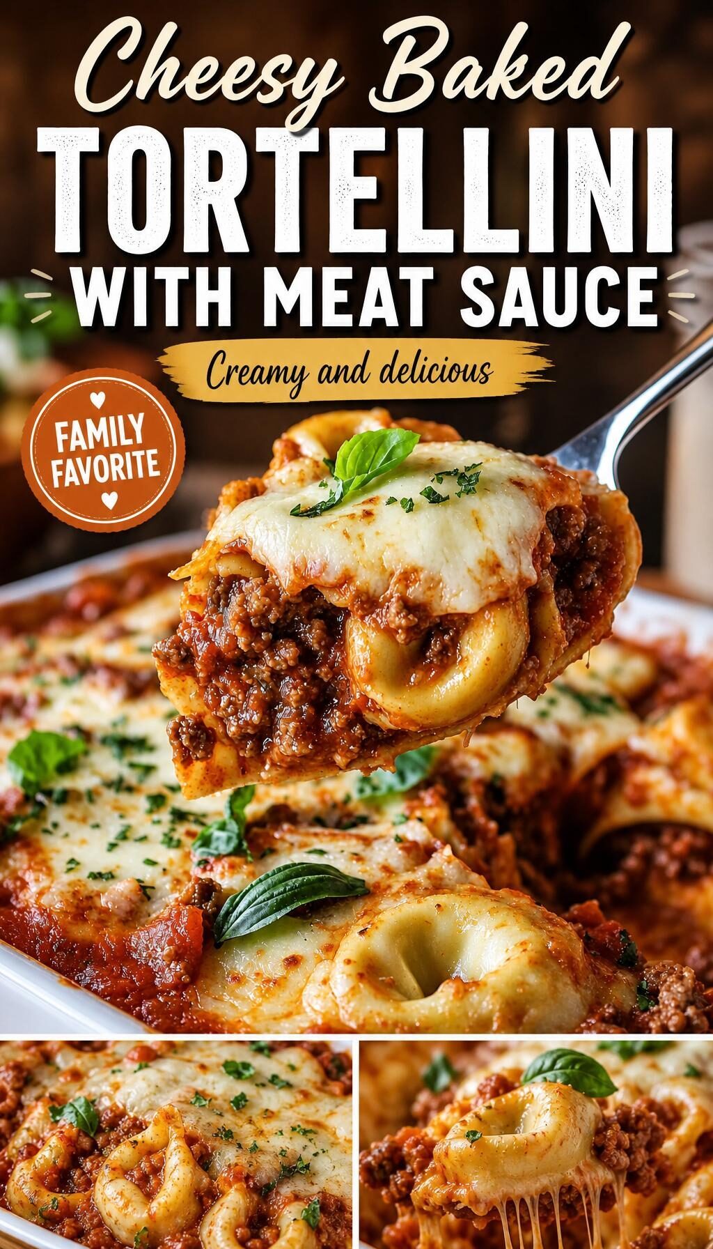 Cheesy Baked Tortellini With Meat Sauce