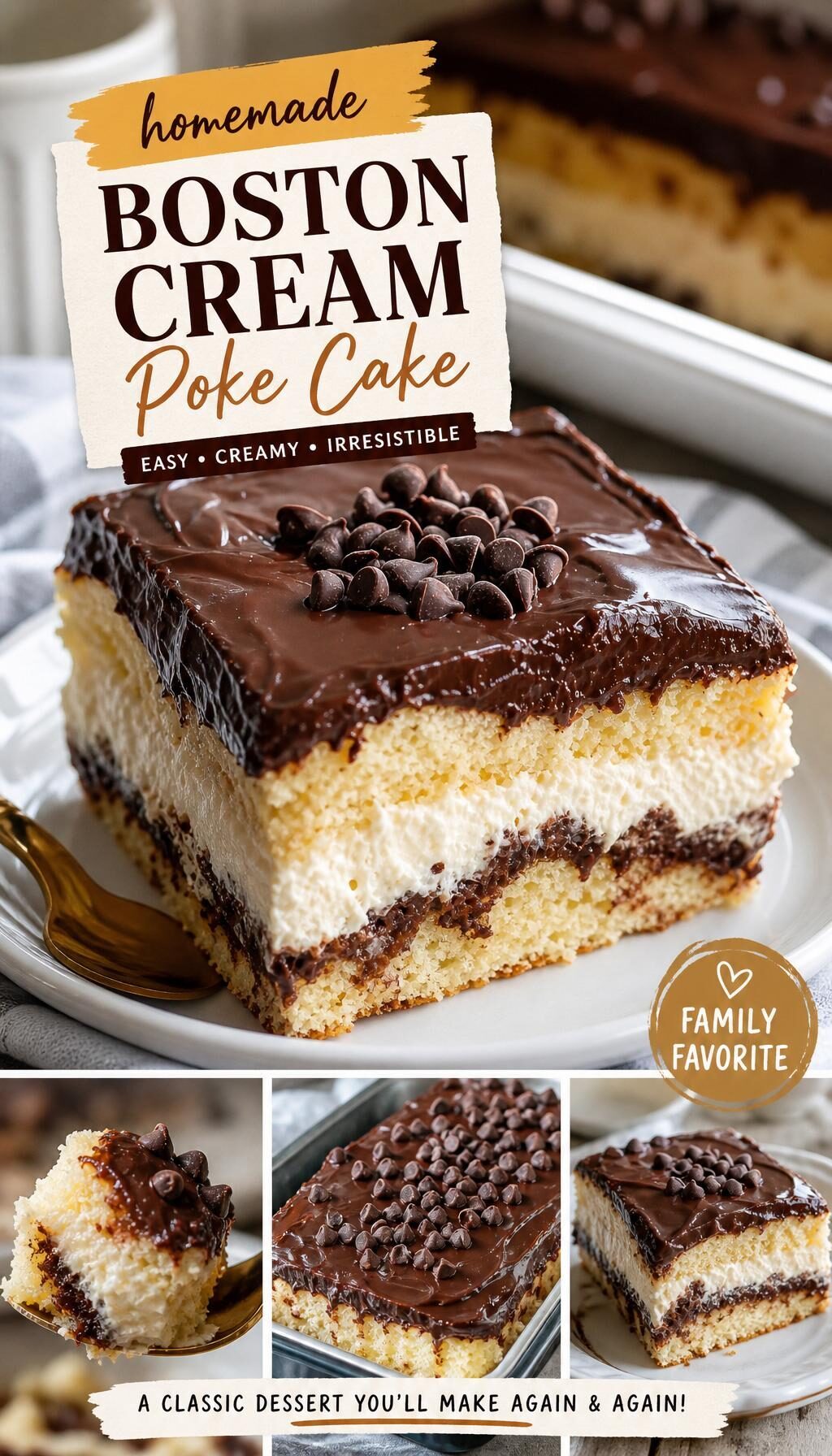 Delicious Boston Cream Poke Cake