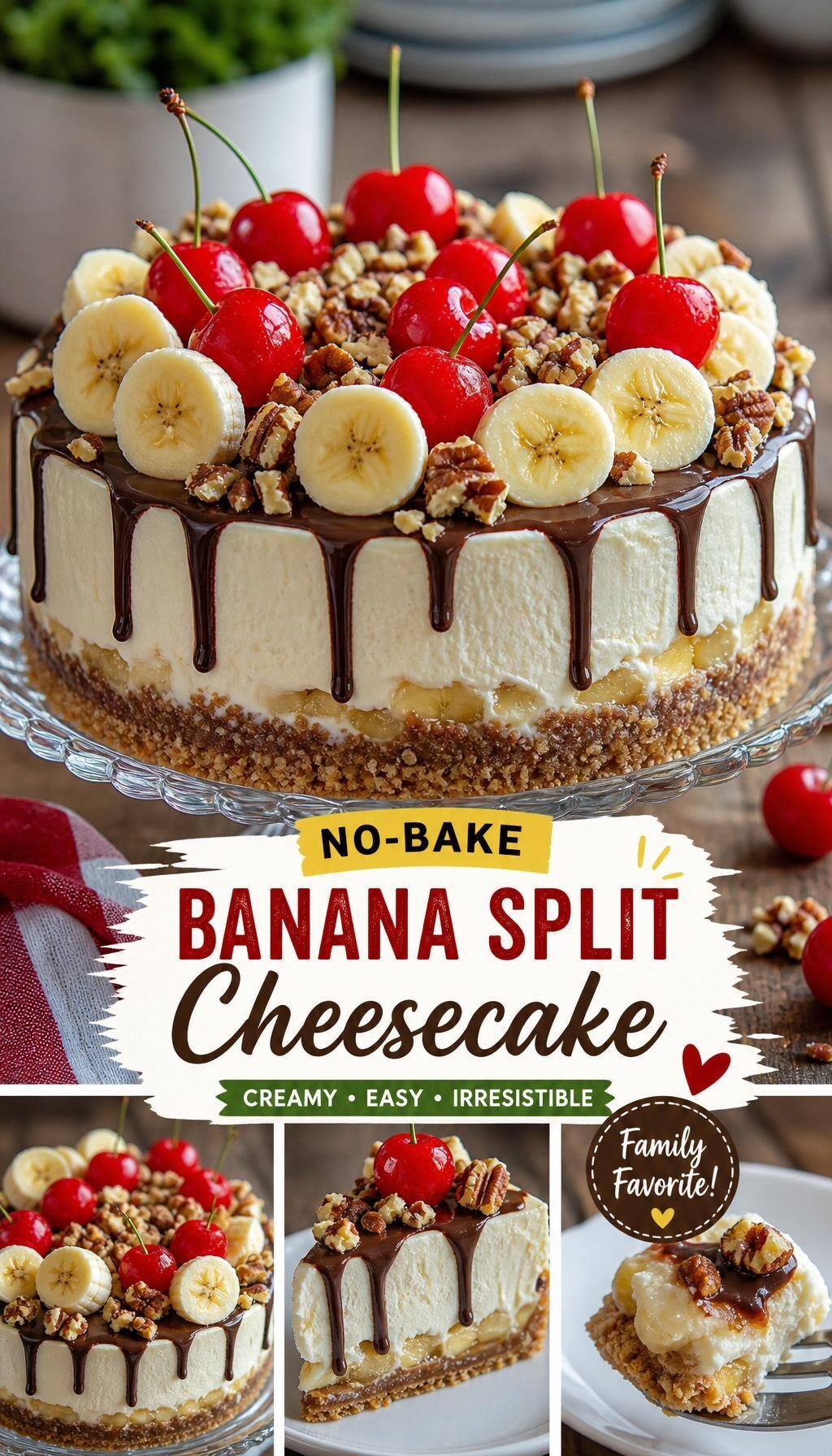 Heavenly No-Bake Banana Split Cheesecake