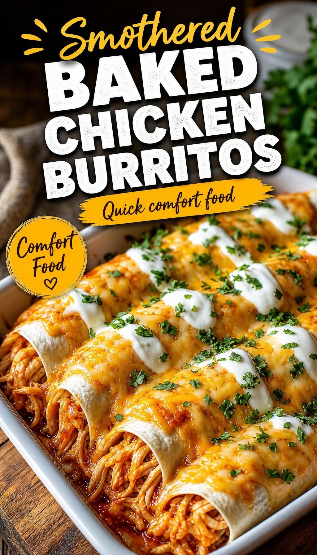 Smothered Baked Chicken Burritos